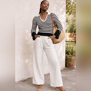 MAEVE By Anthropologie Ribbed Black + Cream Striped Women's Sweater L